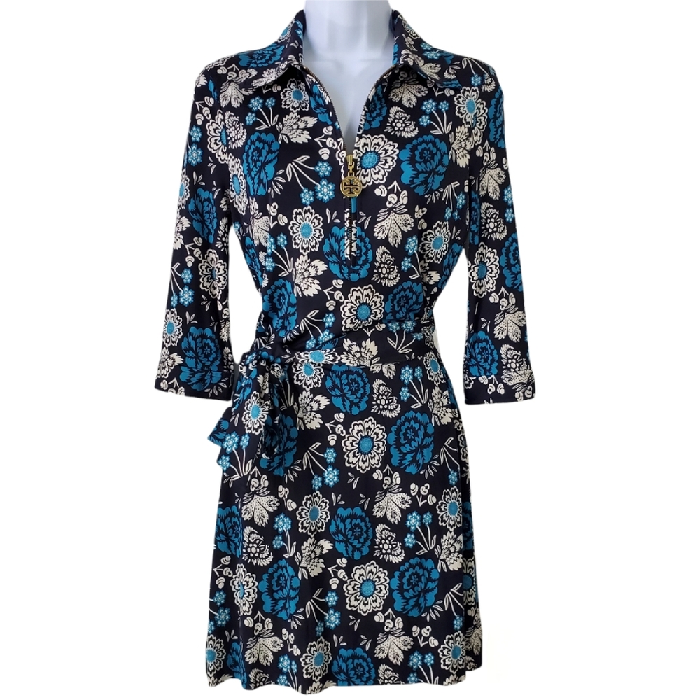 Tory Burch Floral Silk Dress Tie Waist Size XS 100% Silk EUC